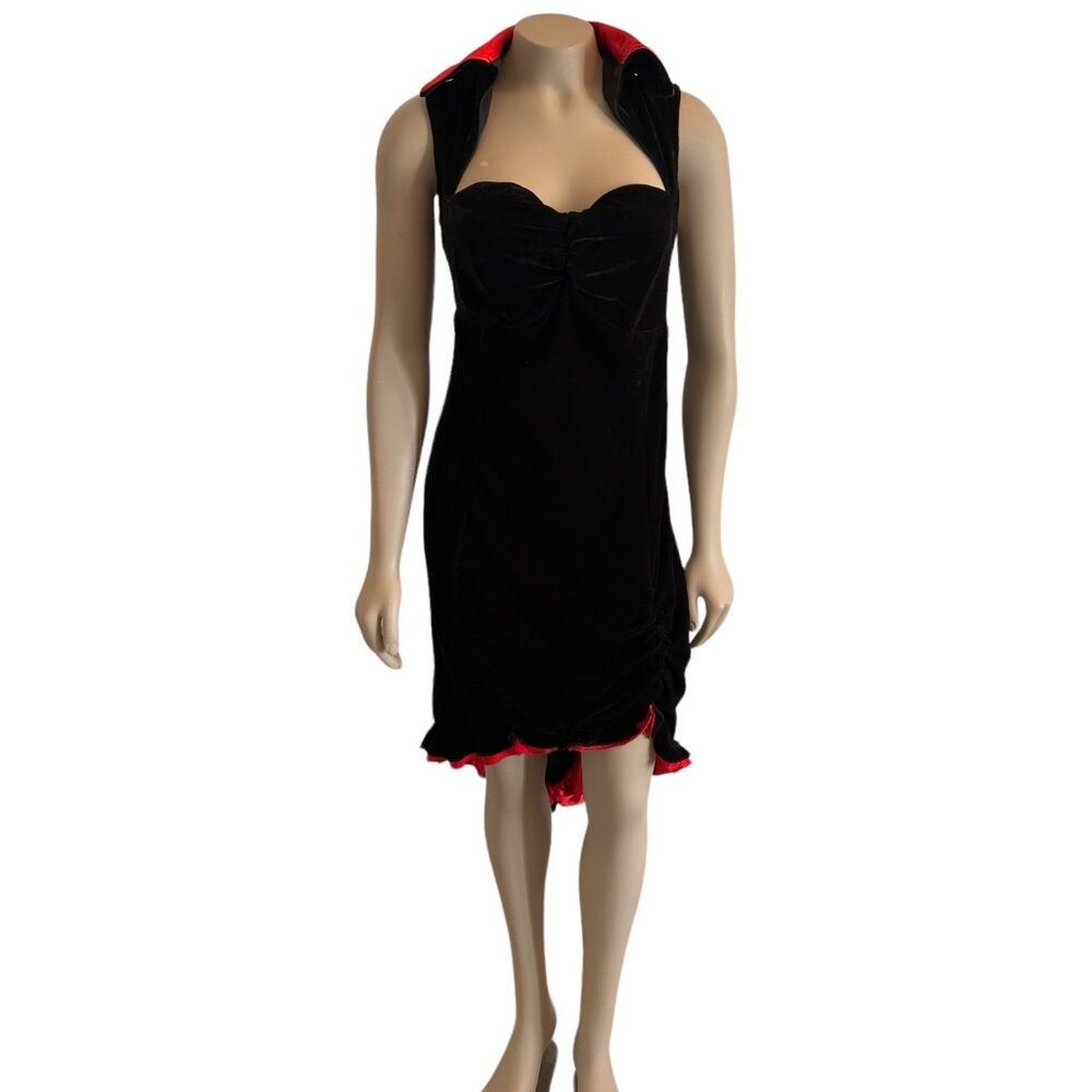 Women's S/M Halloween Black Velvet Red Silk Vampire Costume Sleeveless Dress